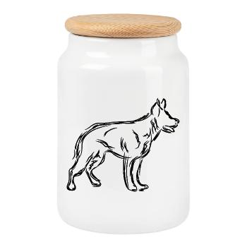 German Shepherd Sketch - Cookie Jar with Wooden Lid - white - Front