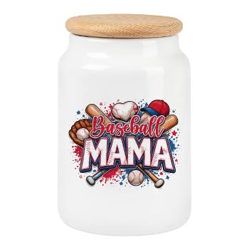 Baseball Mama Maman Sport Américain USA - Boîte à biscuits avec couvercle en bois - blanc - Devant