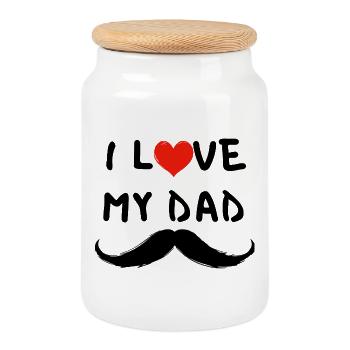 I Love My Papa – Dad Gift with Moustache - Cookie Jar with Wooden Lid - white - Front