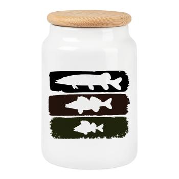 Pike Zander Perch - Cookie Jar with Wooden Lid - white - Front