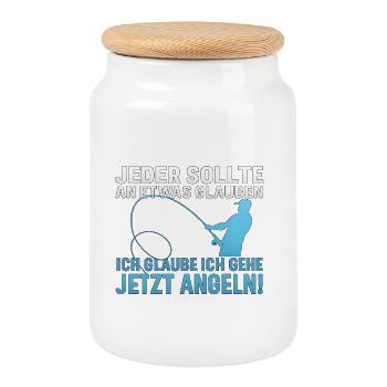 JEDER HAT EINEN GLAUBEN ICH GLAUBE ICH GEH ANGELN  - Keksdose mit Holzdeckel - Weiß - Vorne