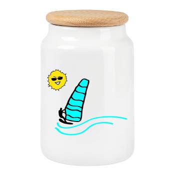 Surfer Sun - Cookie Jar with Wooden Lid - white - Front