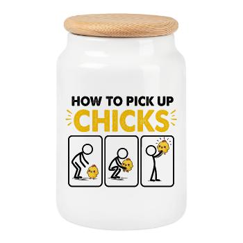 Comment draguer des poussins Des poulets Déchireur Coureur de jupons - Boîte à biscuits avec couvercle en bois - blanc - Devant