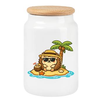 Hérisson de Coconut Beach avec des lunettes de soleil - Boîte à biscuits avec couvercle en bois - blanc - Devant