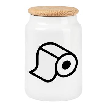 Toilettenpapierrolle - Keksdose mit Holzdeckel - Weiß - Vorne