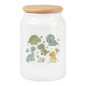 Cute Dinosaur Kids Design - Cookie Jar with Wooden Lid - white - Front