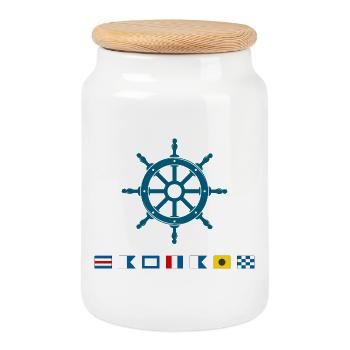 Capitaine Maritime Steering Wheel Sailor Design - Boîte à biscuits avec couvercle en bois - blanc - Devant