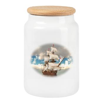 Pirate ship on the open sea - Cookie Jar with Wooden Lid - white - Front