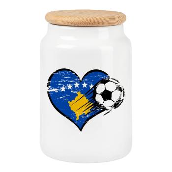 Flag football du Kosovo avec le cœur utilisé - Boîte à biscuits avec couvercle en bois - blanc - Devant