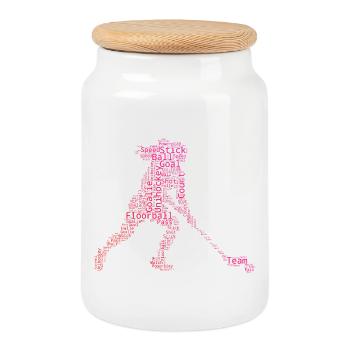 Indoor hockey gift idea for a floorball fan - Cookie Jar with Wooden Lid - white - Front
