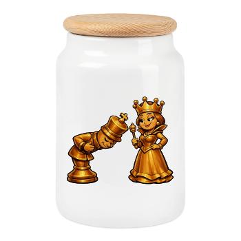 Échecs - Boîte à biscuits avec couvercle en bois - blanc - Devant