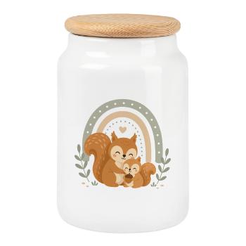 Famille des Écureuils Bohèmes Arc-en-ciel - Boîte à biscuits avec couvercle en bois - blanc - Devant