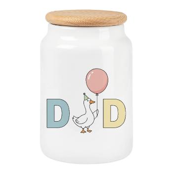 Baisse-toi avec le Papa Ballon - Boîte à biscuits avec couvercle en bois - blanc - Devant