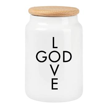 Liebe Gott - Keksdose mit Holzdeckel - Weiß - Vorne