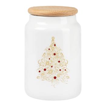 Arbre de Noël en or - Boîte à biscuits avec couvercle en bois - blanc - Devant