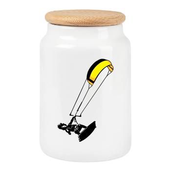 kite-surf - Cookie Jar with Wooden Lid - white - Front