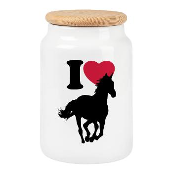 I love horses - Cookie Jar with Wooden Lid - white - Front