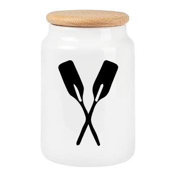 2 paddles - Cookie Jar with Wooden Lid - white - Front