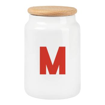 Logo rouge M sur fond noir - Boîte à biscuits avec couvercle en bois - blanc - Devant