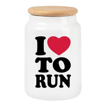 I love to run - Cookie Jar with Wooden Lid - white - Front