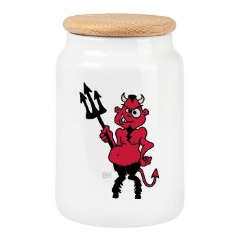 Fat red devil - Cookie Jar with Wooden Lid - white - Front