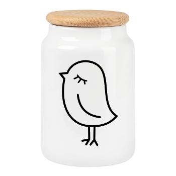 Spatz Vogel – Piepmatz Küken Tweet Vögelchen - Keksdose mit Holzdeckel - Weiß - Vorne