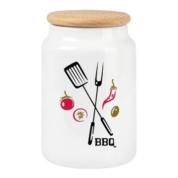 BBQ, barbecue, grill, cook - Cookie Jar with Wooden Lid - white - Front