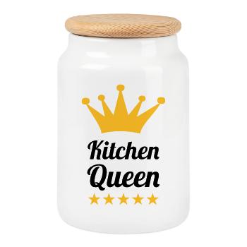 Kitchen Queen - Boîte à biscuits avec couvercle en bois - blanc - Devant