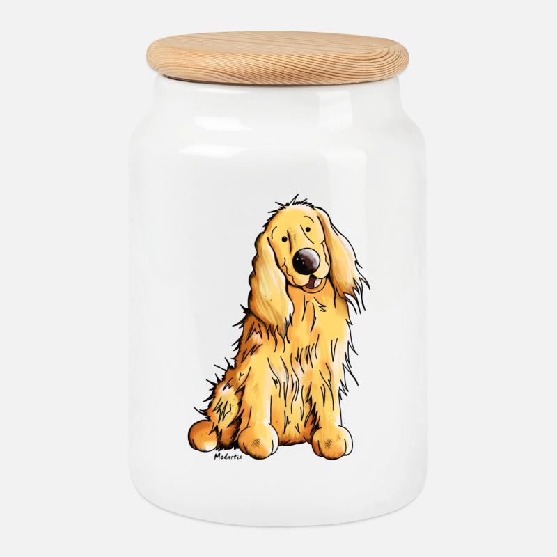 Happy Cocker Spaniel - Keksdose mit Holzdeckel - Weiß