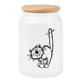 Liebe Katze - Keksdose mit Holzdeckel - Weiß - Vorne