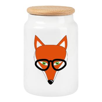fuchs mit brille geschenk - Keksdose mit Holzdeckel - Weiß - Vorne