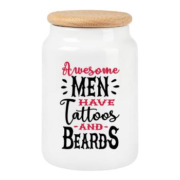Awesome men have tattoos and beards 2clr - Cookie Jar with Wooden Lid - white - Front