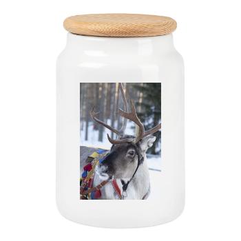 Reindeer - Cookie Jar with Wooden Lid - white - Front
