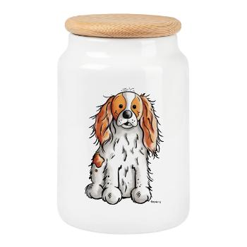 Cavalier King Charles Spaniel - Cookie Jar with Wooden Lid - white - Front