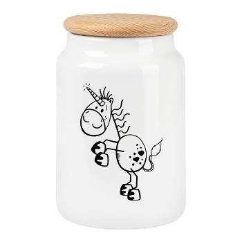 Funny Unicorn Comic - Cookie Jar with Wooden Lid - white - Front