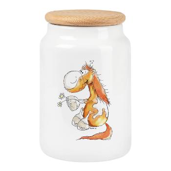 Pferd mit Blume - Pferde - Pony - Fuchs - Geschenk - Keksdose mit Holzdeckel - Weiß - Vorne