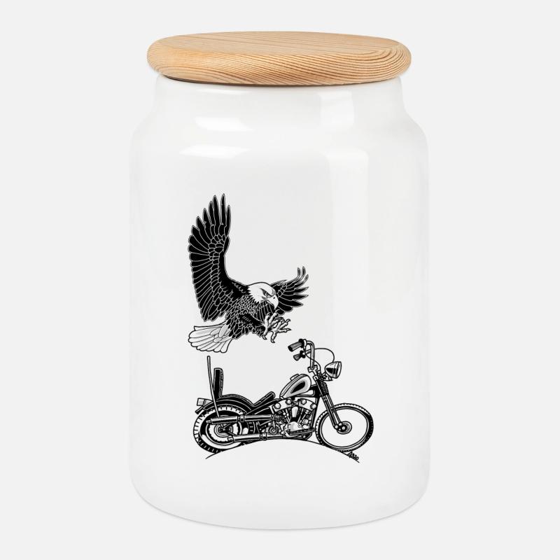 0906 eagle chopper knucklehead - Cookie Jar with Wooden Lid - white
