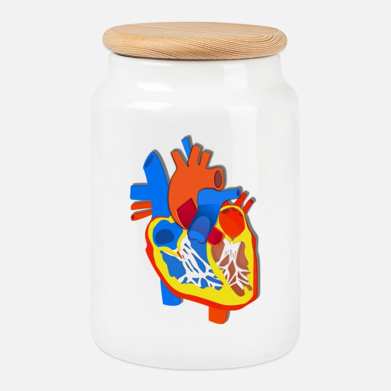 Farbige Herz-Anatomie Illustration - Keksdose mit Holzdeckel - Weiß