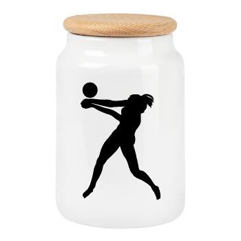 Beach volleyball - Cookie Jar with Wooden Lid - white - Front
