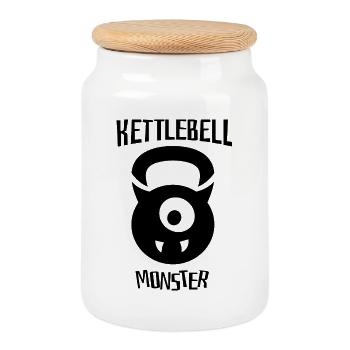 Monstre Kettlebell. Si vous aimez l’entraînement. - Boîte à biscuits avec couvercle en bois - blanc - Devant
