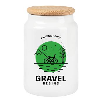 Pavemaent Ends Gravel Begins Bike Tour Cycling - Cookie Jar with Wooden Lid - white - Front