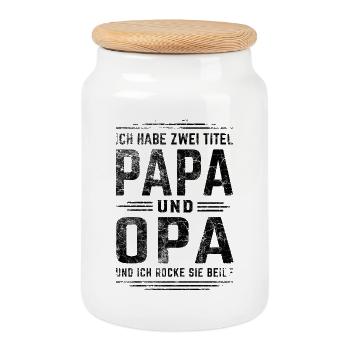 Papa und Opa - ich rocke sie beide - Keksdose mit Holzdeckel - Weiß - Vorne