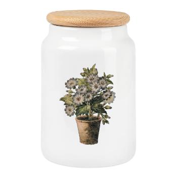 T-shirt rétro rétro en pot fleuri vintage - Boîte à biscuits avec couvercle en bois - blanc - Devant