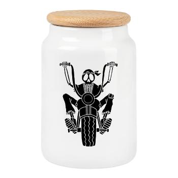 Squelette motard noir - Boîte à biscuits avec couvercle en bois - blanc - Devant