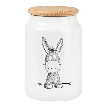 Happy Esel I Tiermotiv - Keksdose mit Holzdeckel - Weiß - Vorne