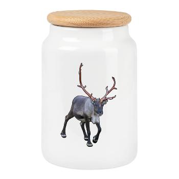 Reindeer - Cookie Jar with Wooden Lid - white - Front