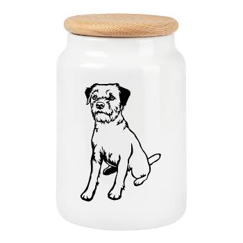Border Terrier - Boîte à biscuits avec couvercle en bois - blanc - Devant
