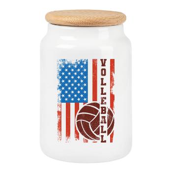 Joueur de volley-ball patriotique - Boîte à biscuits avec couvercle en bois - blanc - Devant