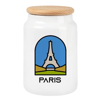 Paris - Boîte à biscuits avec couvercle en bois - blanc - Devant