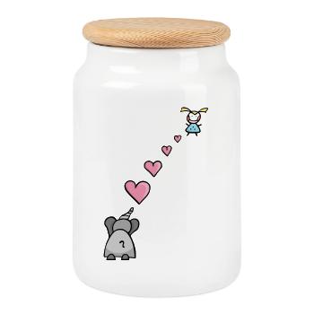 Elefant Kind mit Herz Symbol für Liebe - Keksdose mit Holzdeckel - Weiß - Vorne